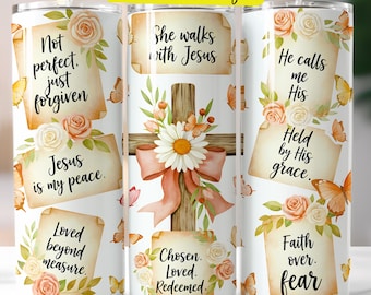 Cross Tumbler Wrap PNG, Christian Bible Verse 20oz Skinny Design, Boho Floral Sublimation, God Faith Design, Jesus Tumbler Digital Download