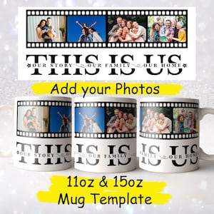 Family Photo Mug Wrap PNG, 11oz 15oz Sublimation Design, Custom Collage Mug PNG, Add Your Own Photos, Printable Family Gift Digital Download