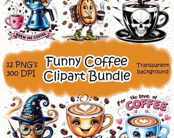 Grappige koffiecitaten PNG-bundel – 12 koffiecliparts, koffiehumor, grappige koffie-uitspraken, Caffeine Queen, cadeaus voor koffieliefhebbers