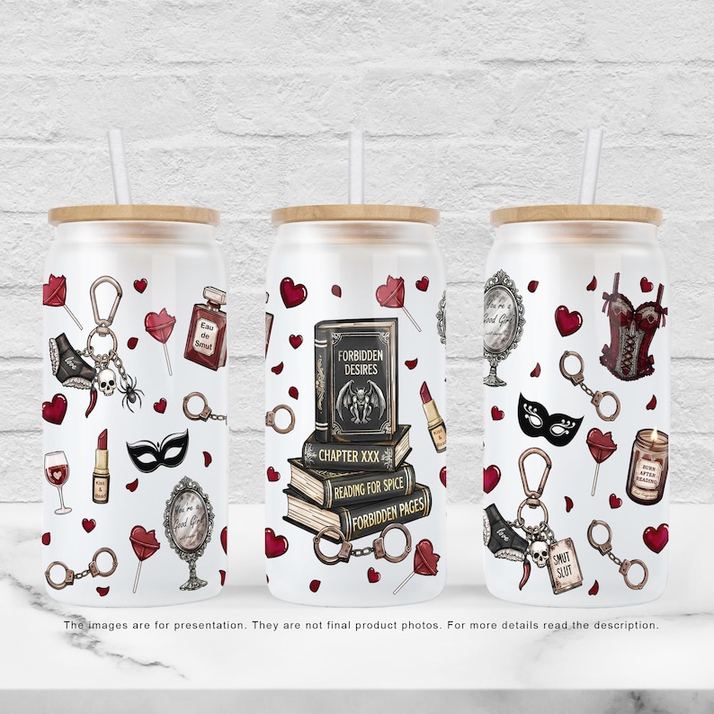 Spicy Book 16oz Libbey Glass Can Wrap PNG, Booktok Smut Sublimation Design, Romance Reader Gift, Bookish Aesthetic, Digital Download