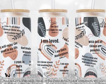 Christian Affirmations Glass Can Wrap: Inspirational Bible Verse (PNG Digital Download)