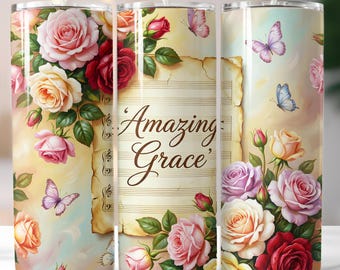Amazing Grace Tumbler Wrap PNG Sublimation, Butterfly Floral Hymn Sheet  Music 20oz Skinny Design, Vintage Christian Digital Download
