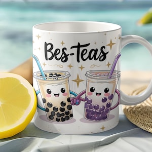 Bes-Teas 11oz & 15oz Mug Wrap, Cute Mug Wrap Sublimation Design PNG, Bestie Cup Template, Best Friend Ever Mug PNG file Digital Download
