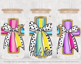 Envoltorio de lata de vidrio de Libbey "Él ha resucitado": Pincelada de Pascua PNG (Descarga digital)
