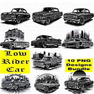 LOWRIDER Bundle PNG, Lowrider Car Sublimation Design, Lowrider car 10 Png files Instant Digital Download, Old School Cars png