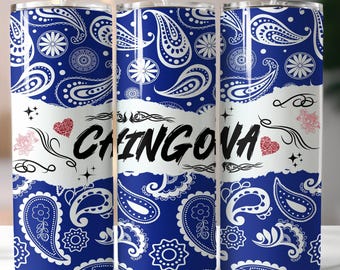 Blue BANDANA 20 oz Skinny Tumbler Wrap, CHINGONA Sublimation Design Template, Seamless Skinny Tumbler 20oz, PNG file Digital Download Only