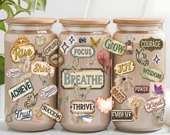 Junk Journal - Confezione da 16 once in vetro: design vintage con affermazione motivazionale e stampa a sublimazione (download digitale PNG)
