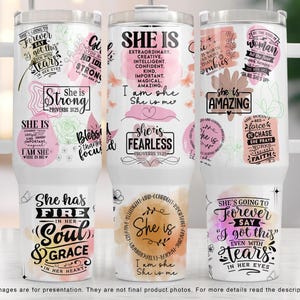 She Is Me Daily Affirmations 40oz Tumbler Wrap, Inspirational Woman Tumbler Design, Positive Affirmations Tumbler PNG Files Digital Download