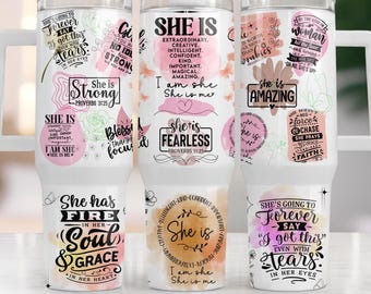 She Is Me Daily Affirmations 40oz Tumbler Wrap, Inspirational Woman Tumbler Design, Positive Affirmations Tumbler PNG Files Digital Download