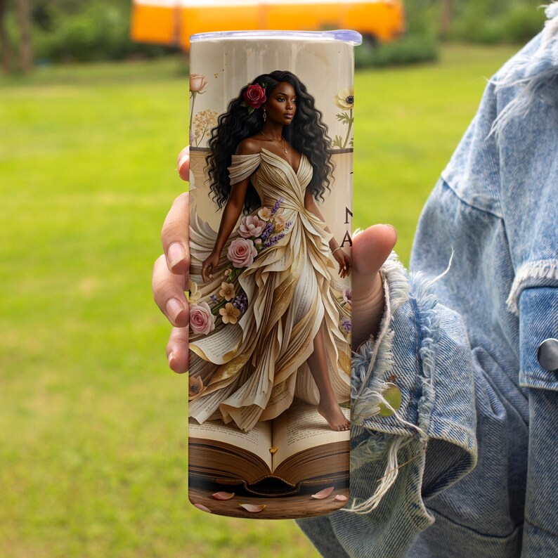Black Woman 20oz Skinny Tumbler Wrap Sublimation Design, Inspirational Book Tumbler, Black Girl Tumbler PNG Digital Download