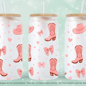 Coquette 16oz Libbey Glass Can Wrap, Cowgirl Coquette Can Glass Wrap PNG, 16 oz Glass Can, Glass Can Sublimation Wrap, Coffee Beer Can Glass