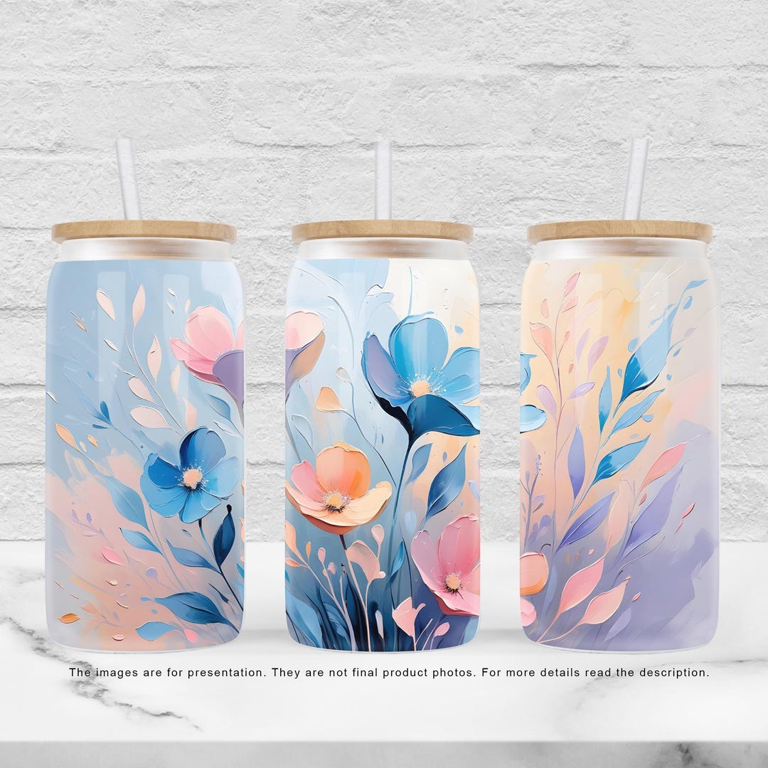 Wildflowers 16oz Glass Can Wrap PNG, Floral Tumbler Sublimation Design ...