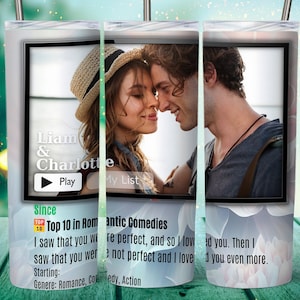 Your Love Story As A Movie Couples Photo Tumbler Wrap, Add Your Photo and Names 20oz Skinny Tumbler Sublimation Design, PNG Digital Download
