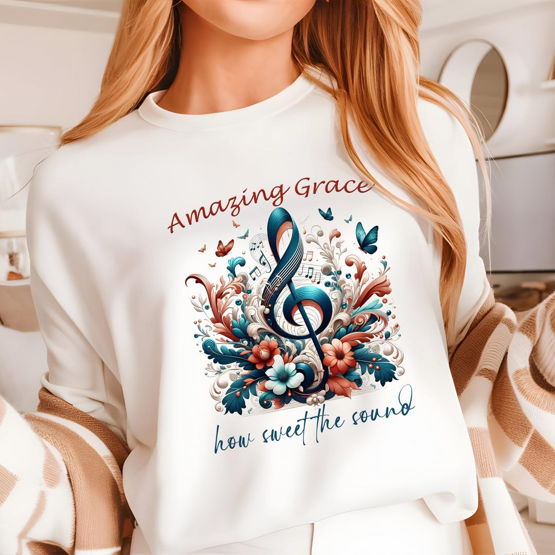 Amazing Grace PNG, Christian Hymn Shirt Design, Faith Treble Clef