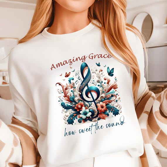 Amazing Grace PNG, Christian Hymn Shirt Design, Faith Treble Clef