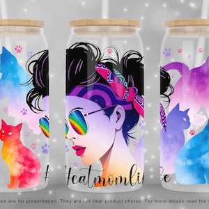 Cat Mom Life Tumbler Wrap: 16oz Libbey Glass Can Sublimation (PNG Digital Download)