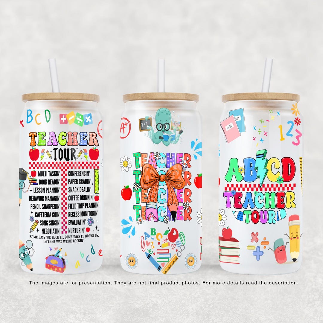 ABCD Teacher Tour 16oz Libbey Glass Can Wrap, Back to School Teacher ...