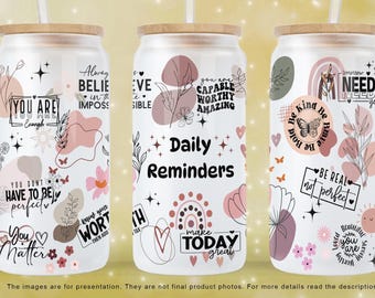 Boho Daily Affirmations 16 oz Libbey Glass peut envelopper PNG, citations motivantes par sublimation, rappel positif en téléchargement numérique