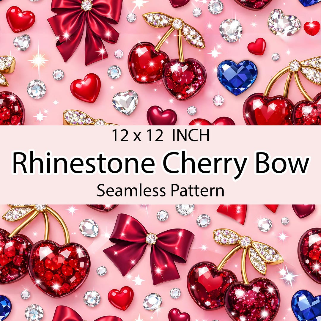 Rhinestone Cherry Bow Seamless Pattern – Pink Coquette Cherries Digital ...