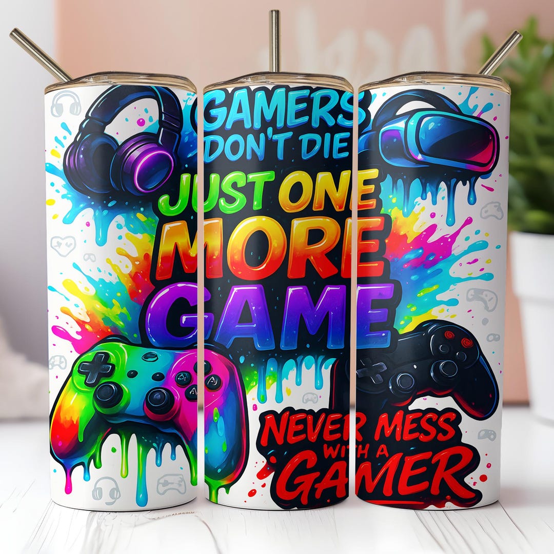 Gamer Tumbler Wrap Sublimation PNG, Watercolor Seamless 20oz Skinny Cup ...