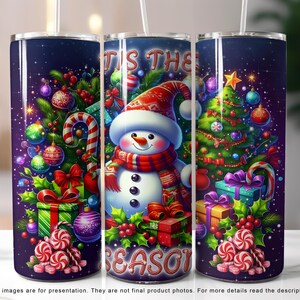 Tis The Season Snowman 20 oz Skinny Tumbler Design, Christmas Magic Night Tumbler Wrap, Snowman Tumbler Design, PNG File Digital Download