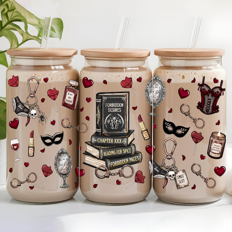 Spicy Book 16oz Libbey Glass Can Wrap PNG, Booktok Smut Sublimation Design, Romance Reader Gift, Bookish Aesthetic, Digital Download