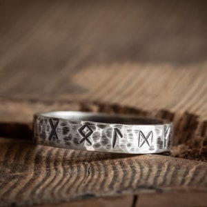 925 Silver viking ring with runes, customizable with futhark runes, silver rune ring hammered and blackened, handmade