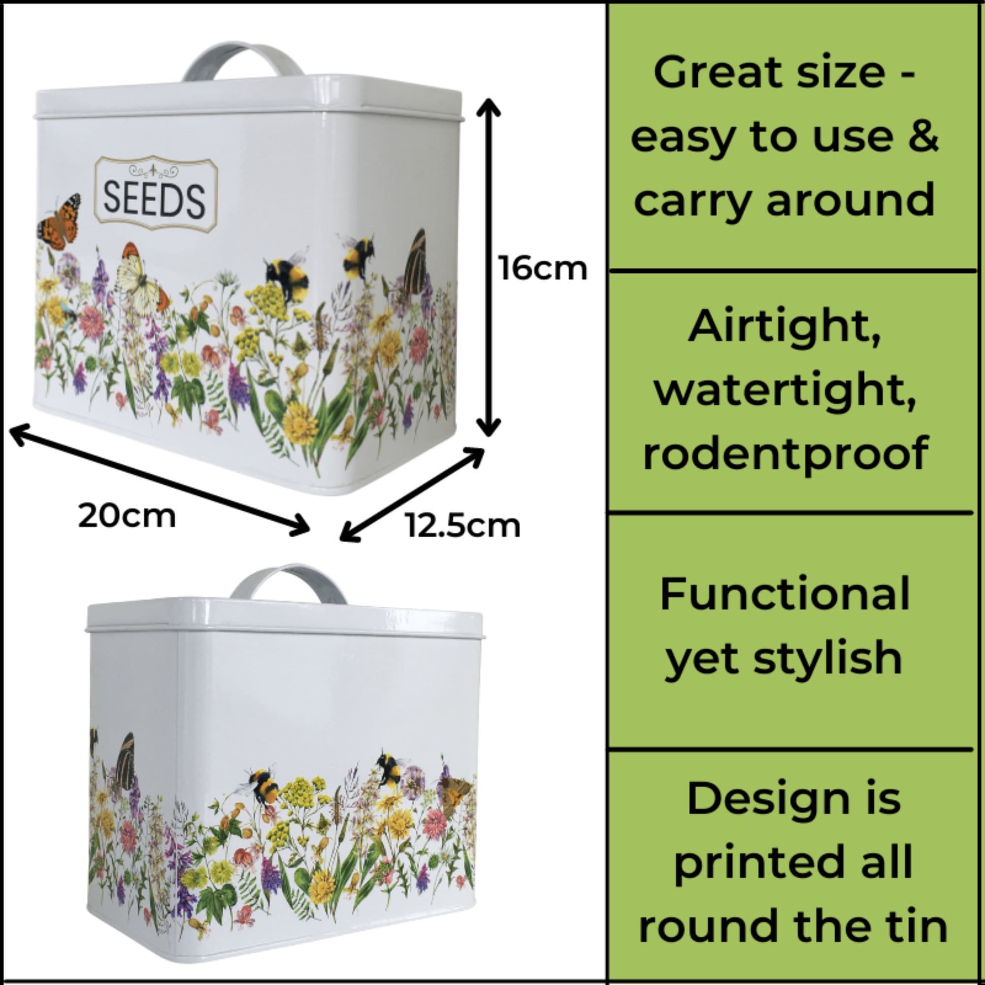 Seed Storage Tin Garden Seeds Packet Organiser Metal Box Container Gift