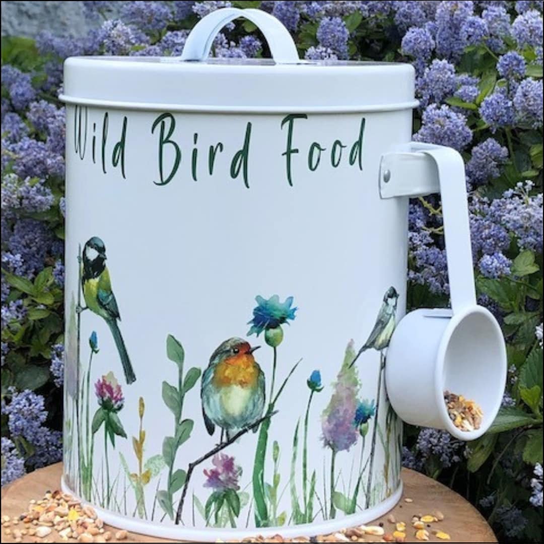 Wild Bird Food Storage Tin Garden Birds Seed Feed Metal Container 4L (2kg) Canister With Scoop
