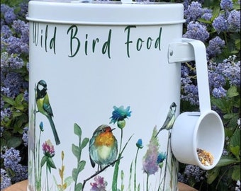 Wild Bird Food Storage Tin Garden Birds Seed Feed Metal Container 4L (2kg) Canister With Scoop Handle Gift Box