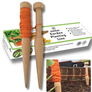 Wooden Garden Planting Line: Beech Wood Row Marker with Jute Twine