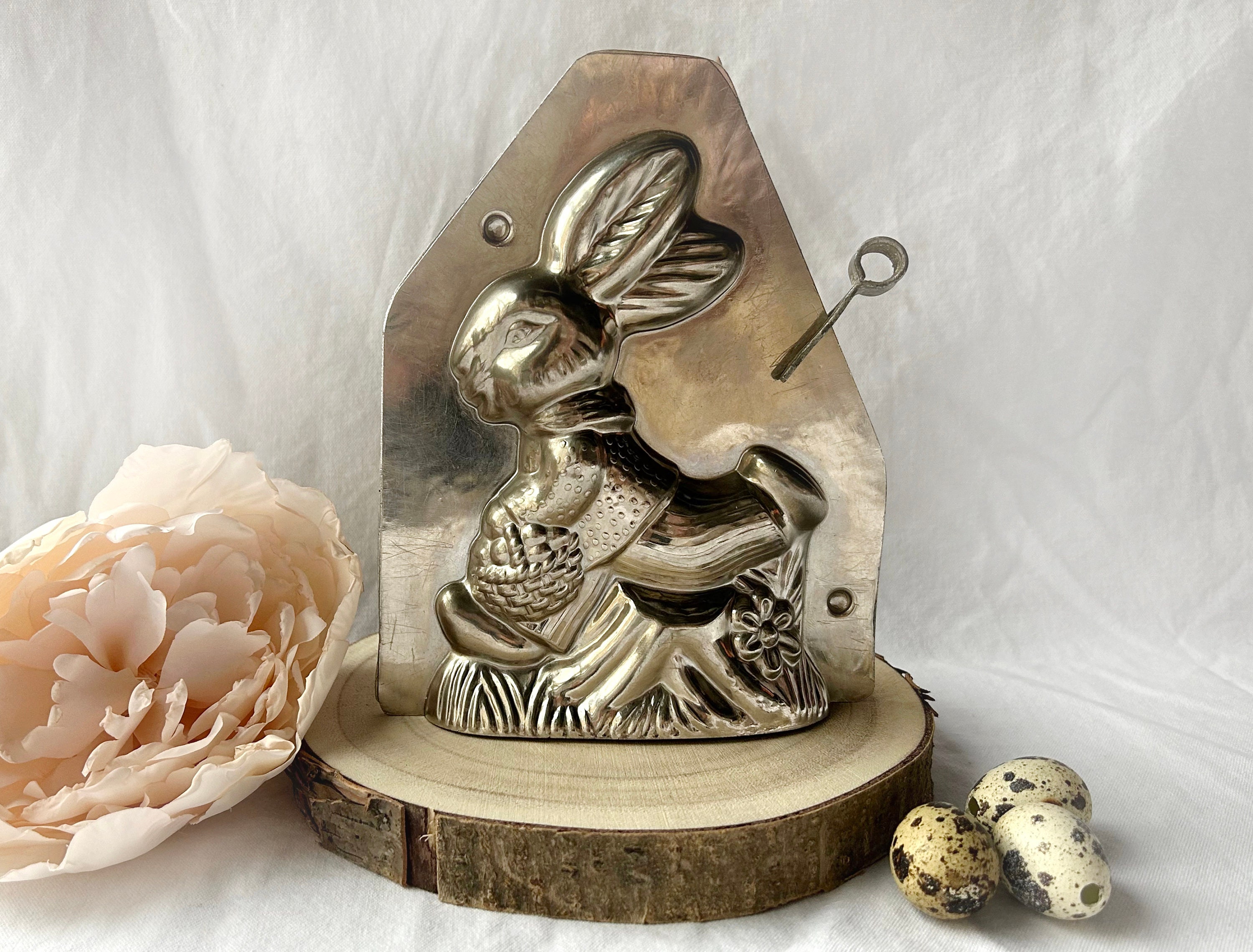 Old chocolate mould "Rabbit with egg basket" - rare
