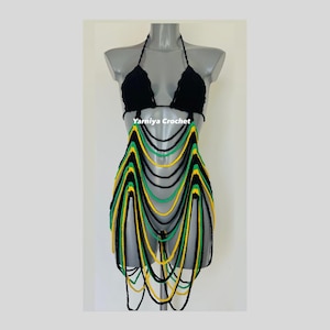 Jamaican beach dress, handmade crochet carnival cover up, vacation, festival beachwear