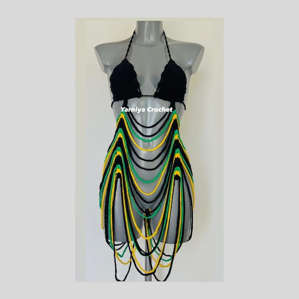 Jamaican beach dress, handmade crochet carnival cover up, vacation, festival beachwear