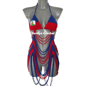 Vestido de cadena de crochet con la bandera de Haití: un pareo playero de carnaval