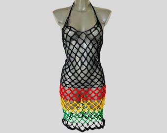 Robe de plage reggae, tenue de carnaval, tenue de plage au crochet, robe de vacances