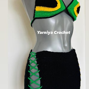 Bikinitop en veterrok met Jamaicaanse vlag, 2-delige carnavalsoutfit, Jamaica-vakantieset, combi-festival festival