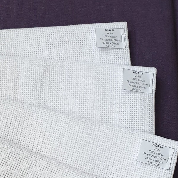 Aida 14 compte blanc couleur Cross Stitch toile coton dans différentes tailles.