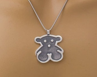 Teddy Bear Silver Pendant, Teddy Bear Necklace, Sterling 925 Silver Bear Pendant, Kidcore Pendant, Animal Jewelry, Teddy Bear Charm