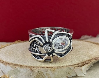 Spider Silver Ring, Spider Ring, Sterling 925 Silver Ring Band Spin Web, Spider Web Band Ring, Spider Sieraden