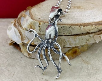 Octopus Silver Pendant, Octopus Necklace, Sterling 925 Silver Octopus Pendant, Ocean Animal Jewelry, Octopus Charm, Tentacle Necklace
