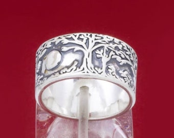 Banda de plata de Forrest, anillo de árboles, anillo de plata de ley 925 Forrest, anillo de tres bandas, anillo de Forrest, anillo de la naturaleza, regalo de amante de Forrest