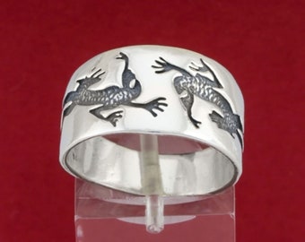 Lizard Silver Band Ring, Lizard Ring, 925 Sterling Silver Reptile Ring, Salamander Ring, Amphibia Ring, Amphibian Animal Jewelry