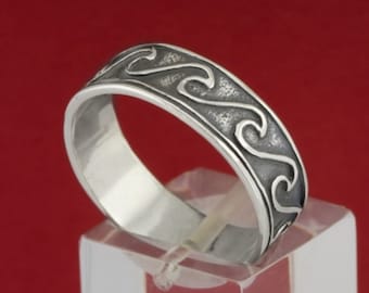 Wave Silver Ring Band, Sterling 925 Silver Wave Pattern Ring, Ocean Tide Band Ring, Ripple ring, Beach Ring, Sea Lover Gift