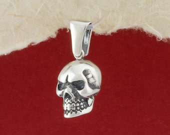 Pendente Skull Silver, Collana Skull, Skull Charm Sterling 925 Silver, Memento Mori Skeleton Necklace, Skull Gothic Jewelry, Punk Jewelry