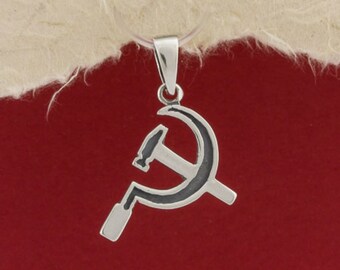 Hammer und Sichel Silber Anhänger, Kommunistische Halskette, UdSSR Symbol Halskette Sterling 925 Silber, Kommunistischer Anhänger, Kommunismus Schmuck
