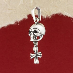 Skull with Cross Silver Pendant, Skull Necklace, Sterling 925 Silver Skull Pendant, Cross & Skull Punk Necklace, Gothic Jewelry