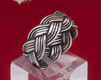 Braid Silver Ring Band, Sterling 925 Silver Braid Pattern Ring, Plait Band Ring, Geometric Braid Ring