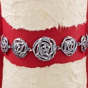 Abstract Roses Silver Bracelet, Solid 925 Silver Bracelet, Handcrafted Rose Bracelet, Sterling Silver Rose Bracelet