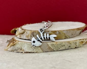 Tiny Fish Skeleton Silver Pendant, Fish Bone Necklace, Sterling Silver Fishbone Pendant, Skeleton Fish Pendant, Fish Charm, Ocean Jewelry